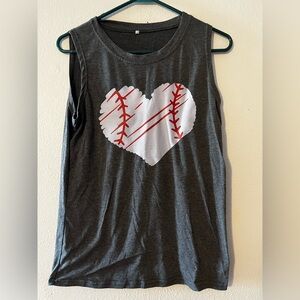 Gray Sleeveless Baseball Mom Heart Tank Top Size Small